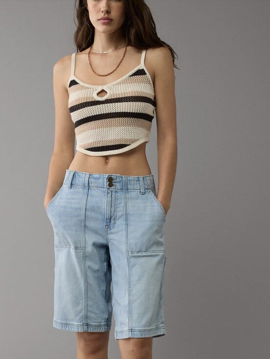 American Eagle Outfitters Tops - American Eagle Outfitters Beige, Black & Tan Striped Crochet Cami Sz XL